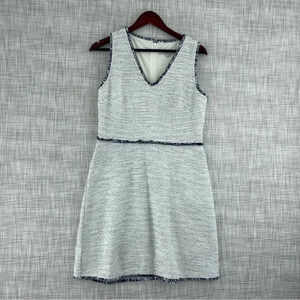 LOFT White and Navy Textured V-Neck Sleeveless Dress